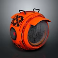Orange Spherical Device with Black Handles Black Dot Patterns Transparent Window and Futuristic Mechanical Design
