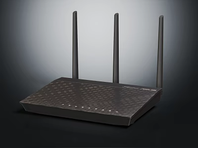 High Performance Wireless Router With Three Antennas Black Textured Design For Home Network Connectivity 3d model