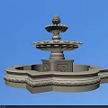 White Multi Tiered Water Fountain With Decorative Base Against Blue Sky