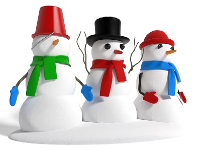 Three Festive Snowmen With Colorful Hats Scarves And Gloves For Winter Decoration 3d model