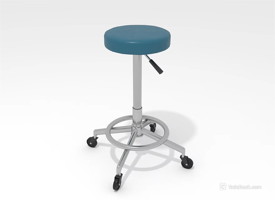 Adjustable Height Bar Stool With Blue Round Seat And Silver Metal Frame On Wheels 3d model 