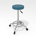 Adjustable Height Bar Stool With Blue Round Seat And Silver Metal Frame On Wheels