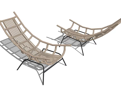 Modern Rattan Lounge Chairs With Black Metal Frames For Outdoor Use 3d model