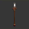 Red And Gold Decorative Axe With Wooden Handle And Sharp Metal Blade Design