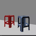 Two Red and Blue Plastic Stools with Simple Design and Sturdy Structure 3d model