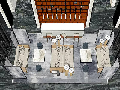 Hotel Public Lounge With Modern Design Marble Tables Wooden Decorative Wall And Comfortable Seating 3d model