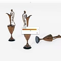 Vintage Brass Decorative Ornament Set With Spiral Design And Black Base
