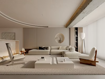 Modern Living Room Interior With Neutral Sofa Coffee Table Area Rug And Floor Lamp 3d model