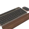 Vintage Mechanical Keyboard With Ergonomic Mouse And Wooden Wrist Rest