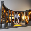 Elegant Photo Check-in Spot With Curved Illuminated Wall Golden Lighting And Circular Platform