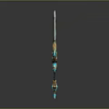 Ornate Fantasy Sword With Blue Golden Accents And Glowing Crystal Decorations