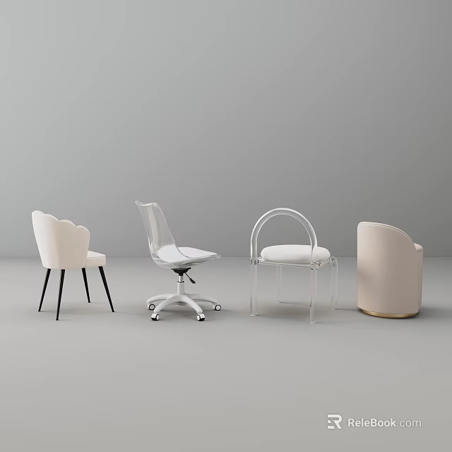 Modern Stools With Diverse Designs Black Legs Transparent Frames And Wheels 3d model 