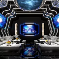 Sci Fi KTV Room With Starry Ceiling Neon Lights And Astronaut Screen