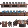 Rectangular And Round Wooden Conference Table Designs With Chairs And Screens 3d model