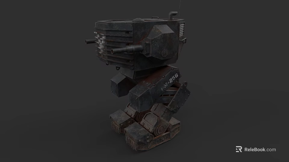 Heavy Duty Mechanical Industrial Equipment With Tracked Base Cannon Barrels And Metallic Legs 3d model 