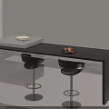 Modern Minimalist Bar Counter With Black Top Light Cabinets Two Black Stools And Metal Bases