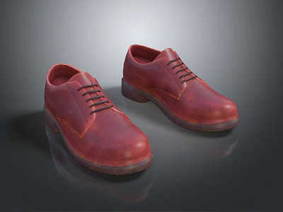 Red Leather Lace Up Shoes With Classic Design And Dark Soles 3d model