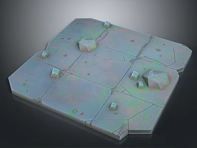 Gray Square Terrain Board With Cracked Surface Small Cubes And Irregular Stones 3d model
