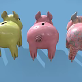 Three Colorful Piggy Banks With Unique Patterns And Designs On Blue Background