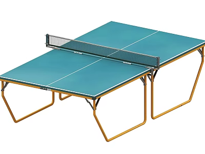 Sports Equipment Table Tennis Table with Teal Tabletop Golden Frame and Net for Indoor Gameplay 3d model