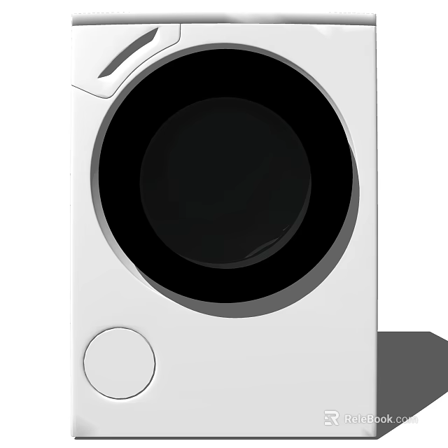White Front Loading Washing Machine With Circular Black Door Sleek Design And Round Button 3d model 