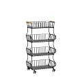 Multilayer Black Metal Kitchen Storage Rack With Wheels For Fruits Vegetables And Spices