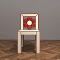 Unique Leisure Chair With Flower Shaped Backrest White Frame Red Accents Herringbone Wooden Floor