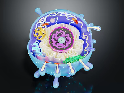 Vibrant 3D Rendered Cell Organelles With Hair Like Fibrous Structures And Internal Details 3d model