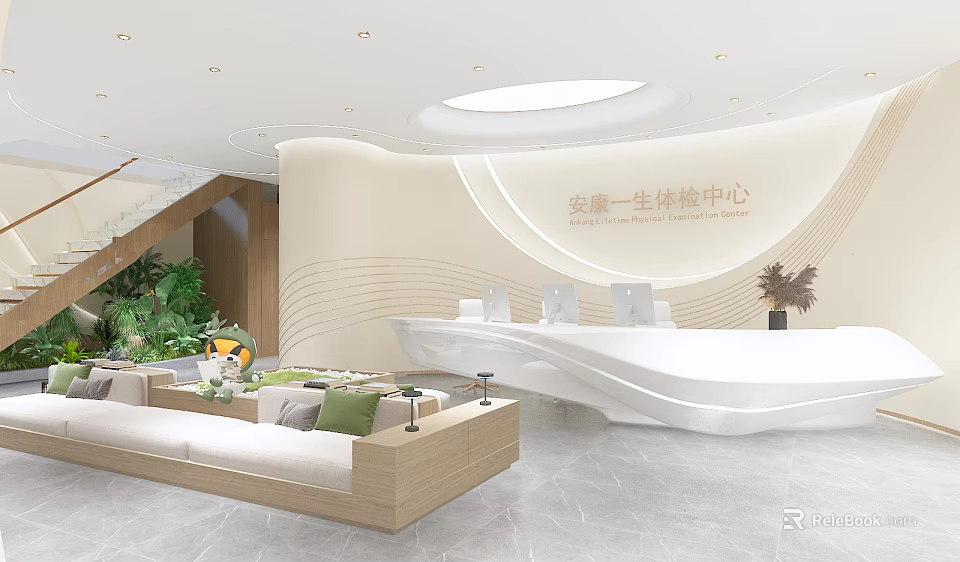 Modern Medical Checkup Center Reception Area Design 3d model