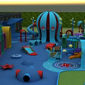 Colorful Kids Playground With Jellyfish Shaped Structures Slides Climbing Areas And Safe Flooring