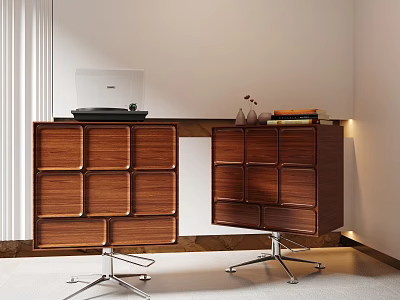 Modern Wooden Office Desk With Drawer Cabinet Metal Legs Laptop Books And Decorative Items 3d model