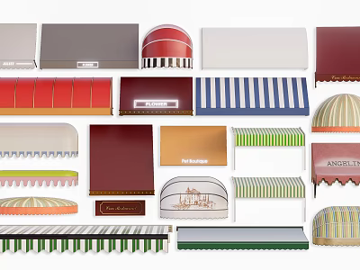 Diverse Styles and Colors of Awnings for Cafes Bakeries and Shop Fronts 3d model