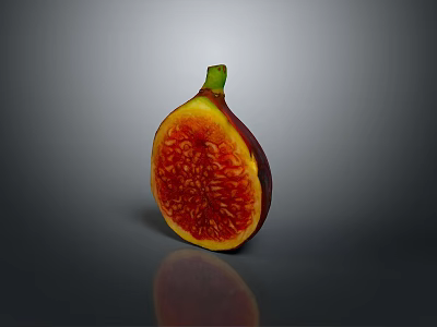 Sliced Fresh Fig With Purple Skin Green Stem And Red Flesh Seeds 3d model