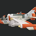Animated Cartoon Fighter Jet With Cockpit Wings And Orange White Gray Design