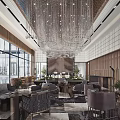 Elegant Modern Sales Office Interior With Crystal Chandelier Large Windows And Stylish Furniture