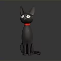 Stylish Black Cat Figurine With Red Collar Sitting Pose 3D Art Render
