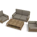 Modern Sofa Coffee Table Set With Wooden Frame And Light Gray Cushions 3d model