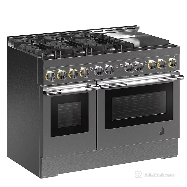 Stainless Steel Double Oven Gas Range With Multiple Control Knobs For Modern Kitchens 3d model