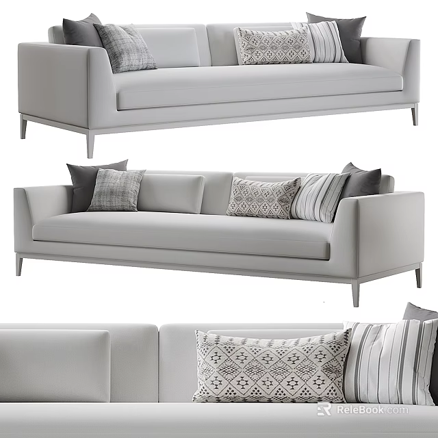 Modern Gray Multi Seater Sofa With Patterned Cushions And Slim Metal Legs 3d model