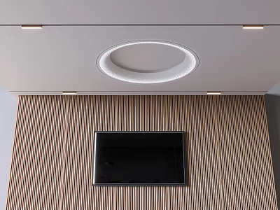 Round Light Film Ceiling Soft Film Ceiling Line Light Wood Grille TV Background Wall 3d model