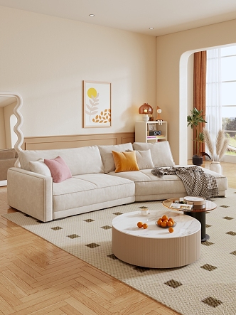 modern living room cream sofa home living room 3d model