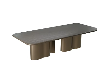 Modern Dining Living Room Interior With Long Dark Gray Tabletop And Golden Wave shaped Legs 3d model