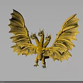 Golden Three Headed Dragon Statue With Detailed Wings And Mythical Design