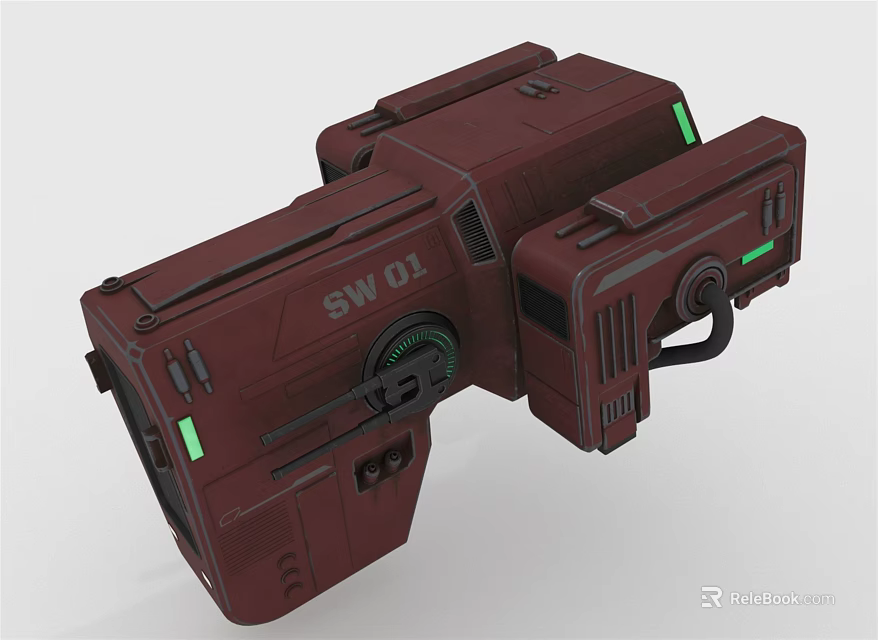 Futuristic Sci Fi Mechanical Device SW01 Red Body With Green Indicators Structure 3d model 
