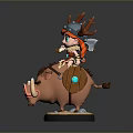 Red Haired Character Wearing Antler Hat Riding Wild Boar 3D Model Figure