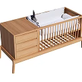 Wooden Baby Crib in Modern Design with Storage Drawer White Mattress and Slatted Rails
