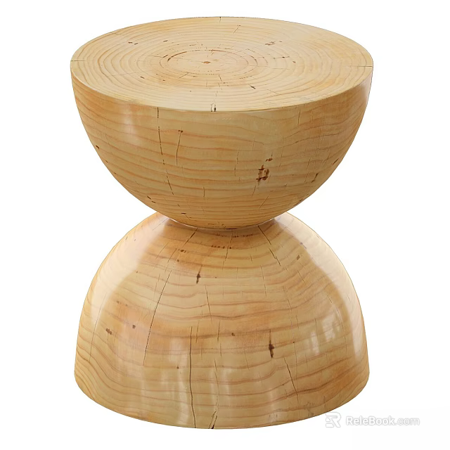 Natural Wooden Stool With Stacked Round Platforms And Visible Grain 3d model 