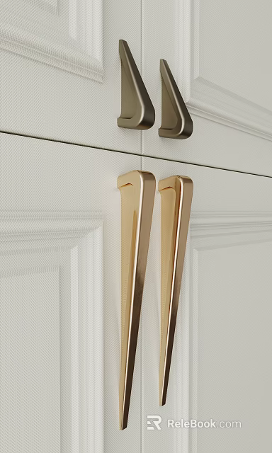 Golden Cabinet Handles With Sleek Design On White Kitchen Cabinet Doors 3d model 