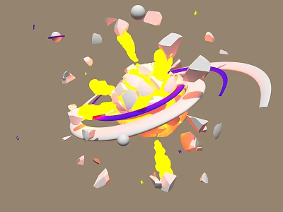 Ornamental Decoration Combination with yellow light effects purple white rings scattered geometric fragments gray background 3d model