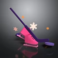 Pink Ice Skates And Purple Hockey Stick With Puck Snowflakes And Orange Decorations